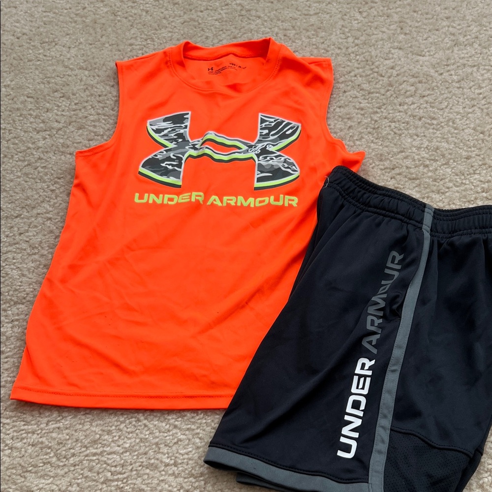 Under Armour Kids Bright Orange Tank Top and Shorts